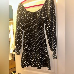 EXPRESS POLKA DOT BLACK MINI LONG SLEEVE DRESS